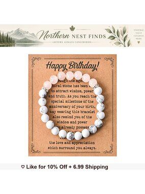 Heart-Shaped Stone Bracelet with Engraved Birthday Card Gift for Women